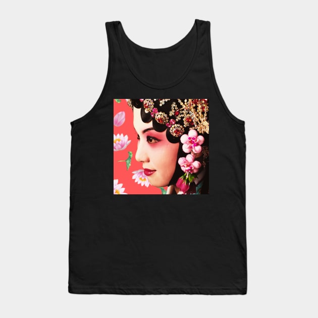 Chinese Opera Star with Lotus Flowers Coral - Hong Kong Retro Tank Top by CRAFTY BITCH